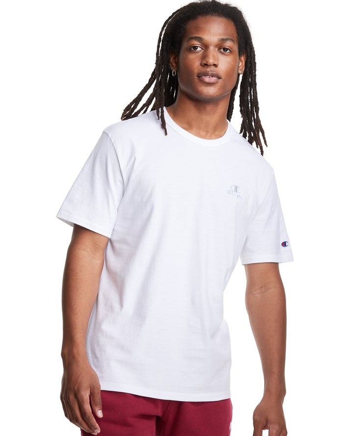 Champion Mens T-Shirt NZ - Lightweight C Logo Applique White ( 9506-QACWN )